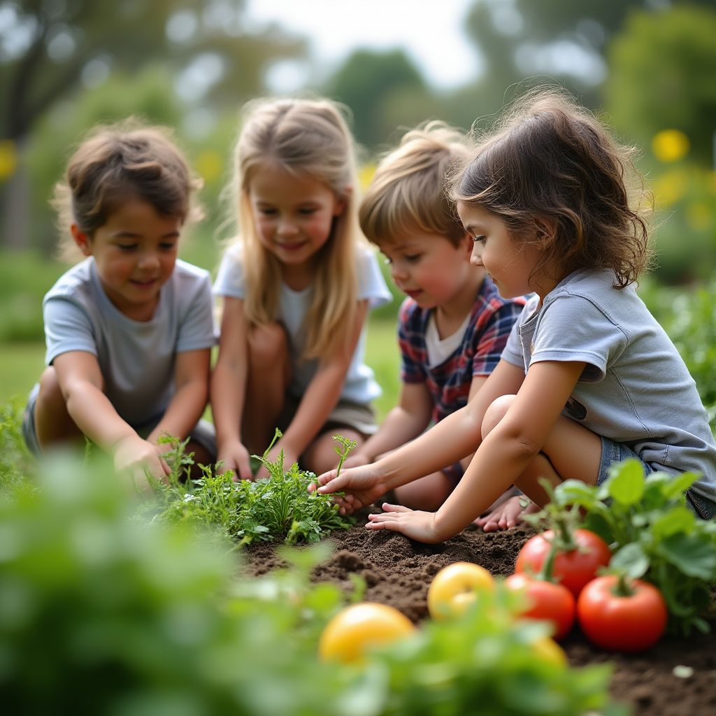 Children learning in market garden program